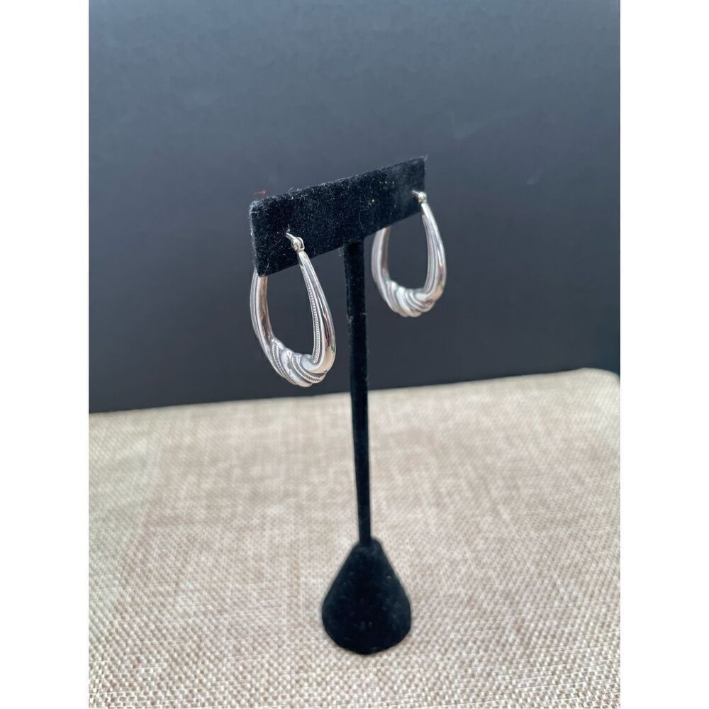 925 STERLING SILVER HOOP EARRINGS HINGED LOCK Vintage Stamped